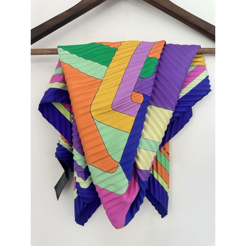 ETRO Silk Scarf Pleated 36" Square Abstract Geometric Multicolor Italy - Picture 8 of 13